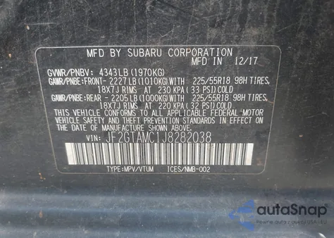 2018 Subaru Crosstrek 2.0I Limited из США, поврежденный, VIN JF2GTAMC1J8282038